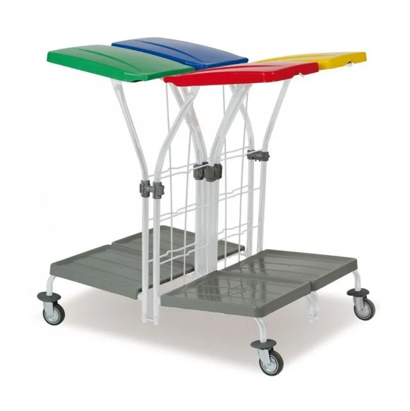 Chariot ramassage linge 2x2 supports sacs 70 L dos a dos couvercle bleu rouge vert jaune FILMOP
