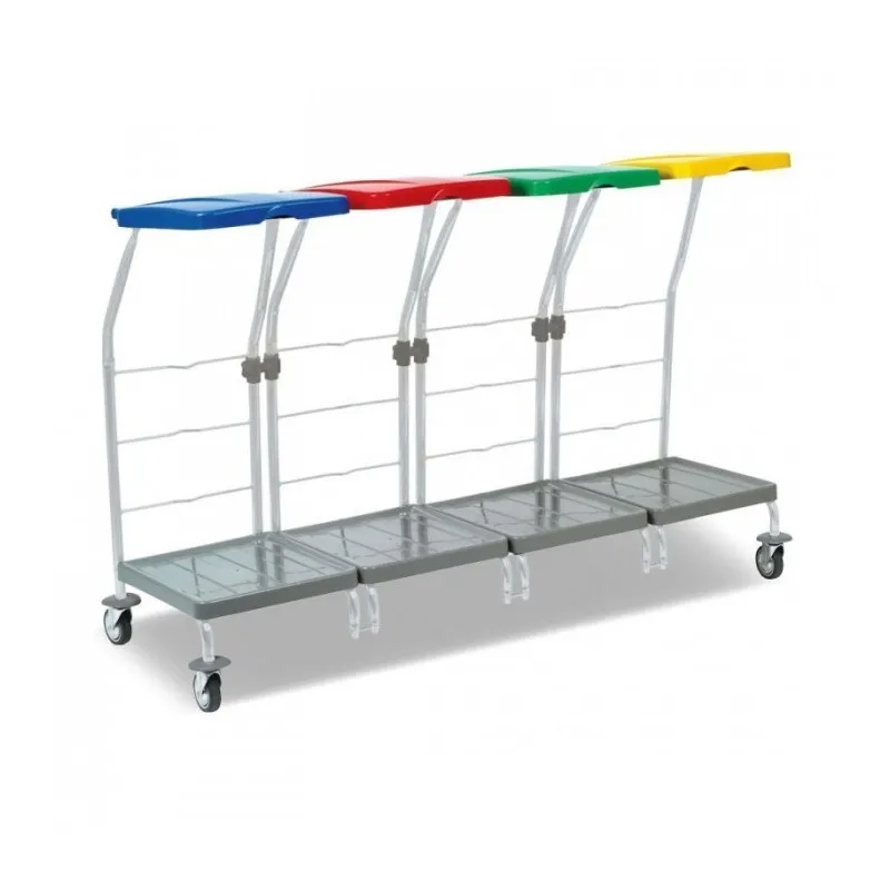 Chariot ramassage linge 4 supports sac 70 L couvercle bleu rouge vert jaune et pédale FILMOP