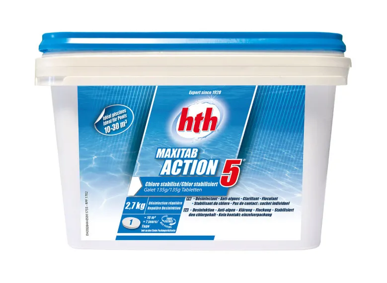 Chlore 5 actions en galets Maxitab 2,7 kg - HTH