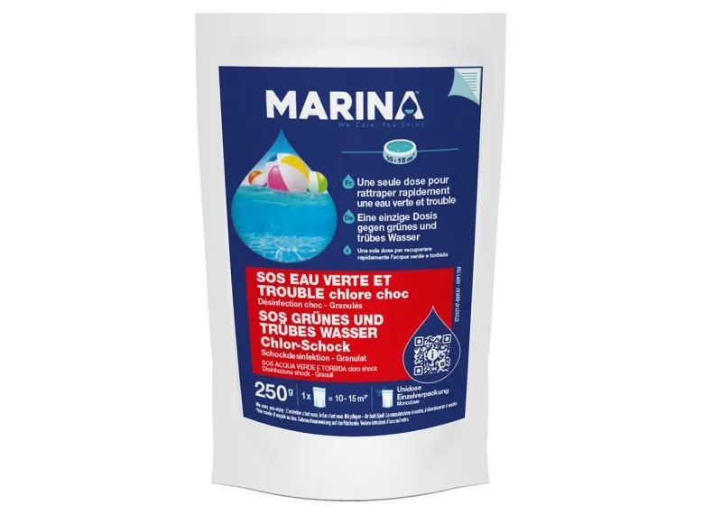 Chlore choc sachet unidose SOS eau verte et trouble pour 10 à 15 m³ - Marina