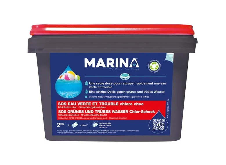 Chlore choc sachets hydrosolubles SOS eau verte et trouble 2 kg - Marina