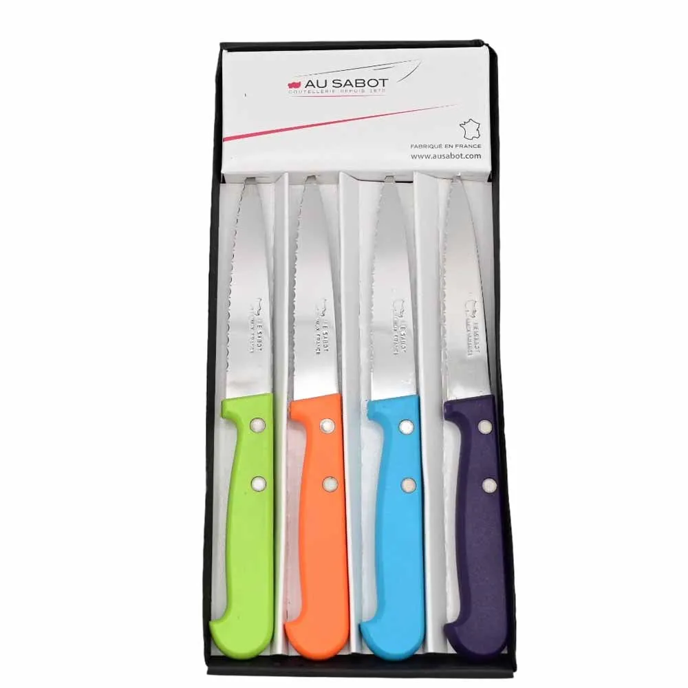 Coffret 4 Couteaux d'Office à lame crantée avec Manches Plastique de Couleur - Au Sabot