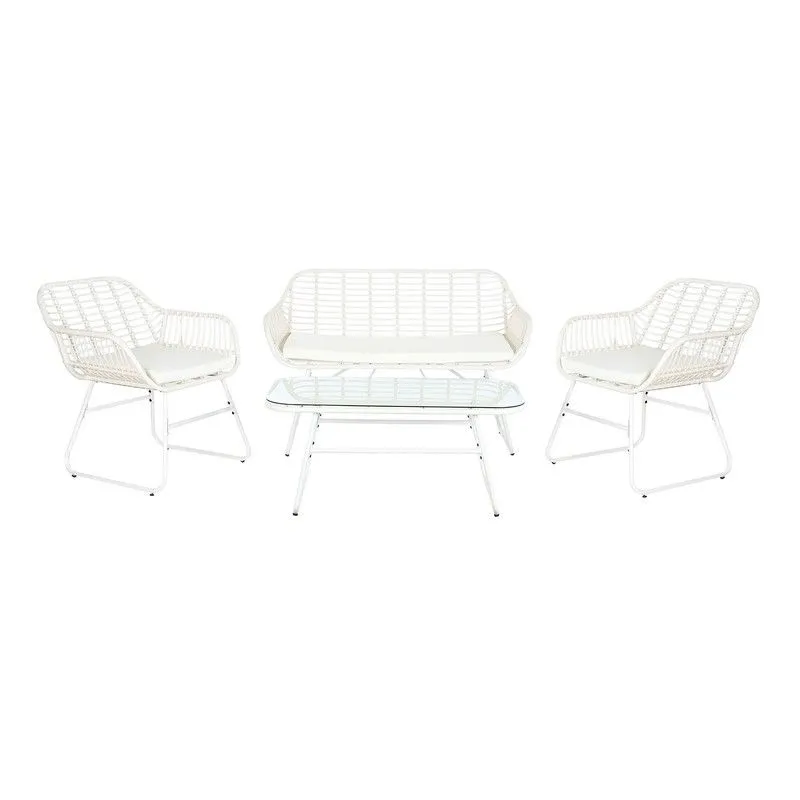 Ensemble de fauteuils de jardin en rotin synthétique et métal blanc, 124 x 74 x 84 cm | Bord de mer