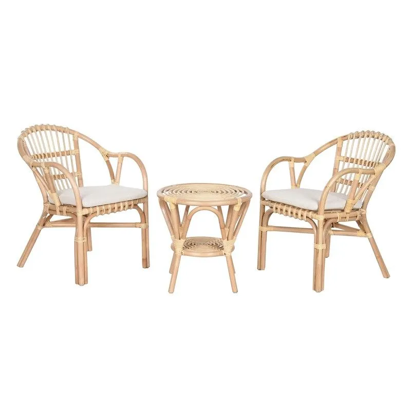 Ensemble de fauteuils de jardin en rotin et tissu naturel et beige, 57 x 64 x 79 cm | Indonésie