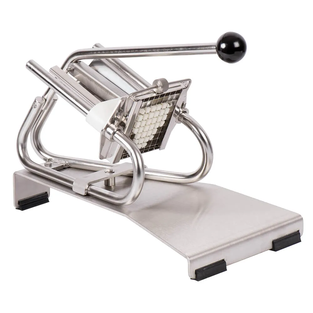 Coupe-Frites Professionnel inox sur socle inox - couteau inox + poussoir 10mm - Louis Tellier