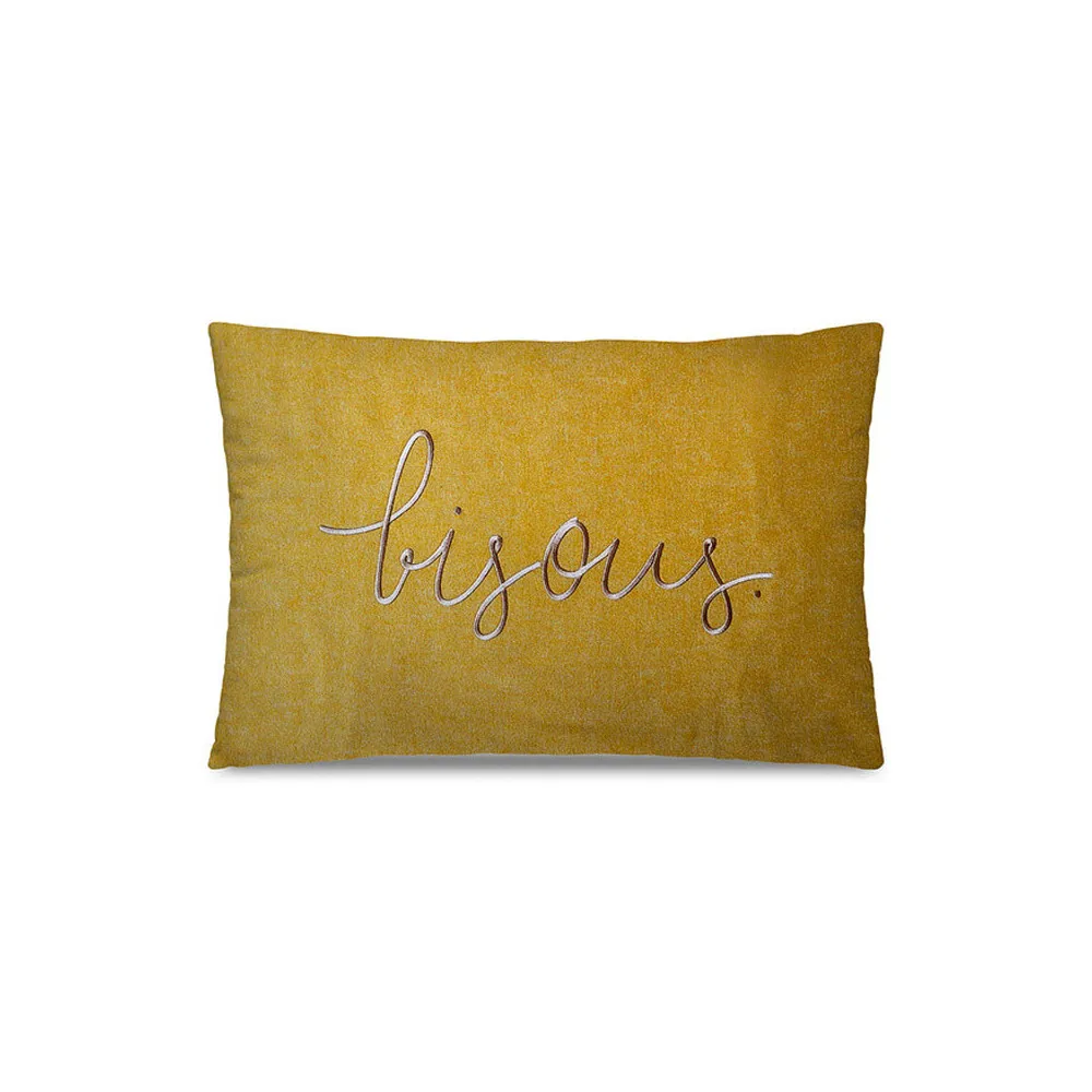 Coussin brodé Bisous Pôdevache rectangulaire 40x60cm curry