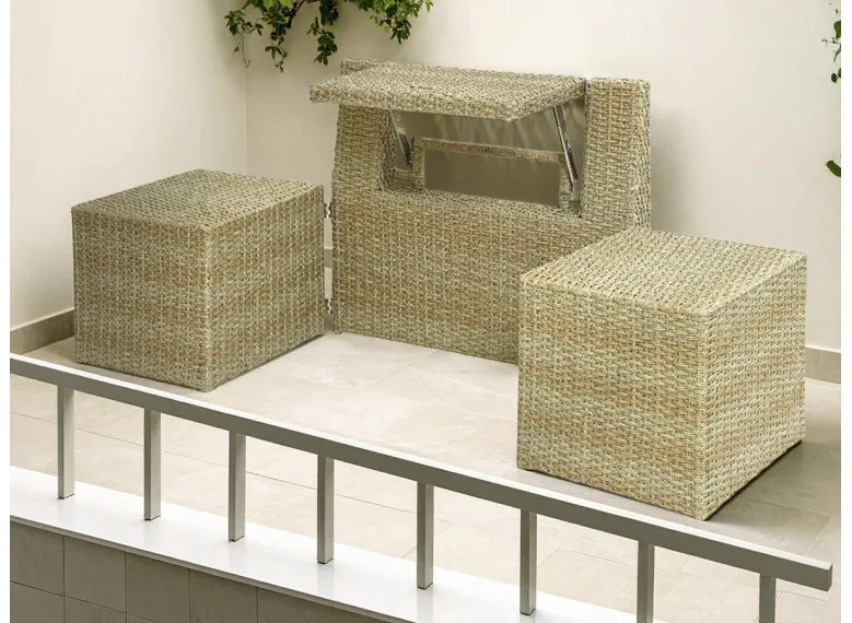 Ensemble de balcon table et pouf ou banc - Jardideco