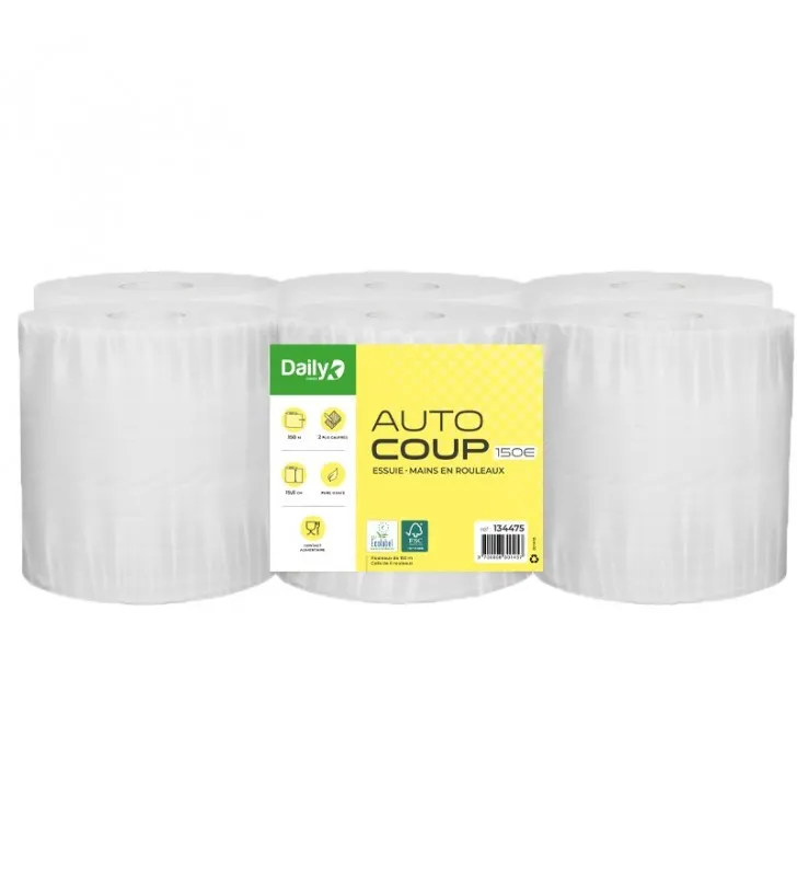 Essuie Mains Blanc 150m Ecolabel AutoCoup - 6 Rouleaux