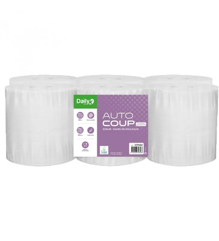 Essuie mains blanc 285m Ecolabel AUTOCOUP 285 - 6 rouleaux