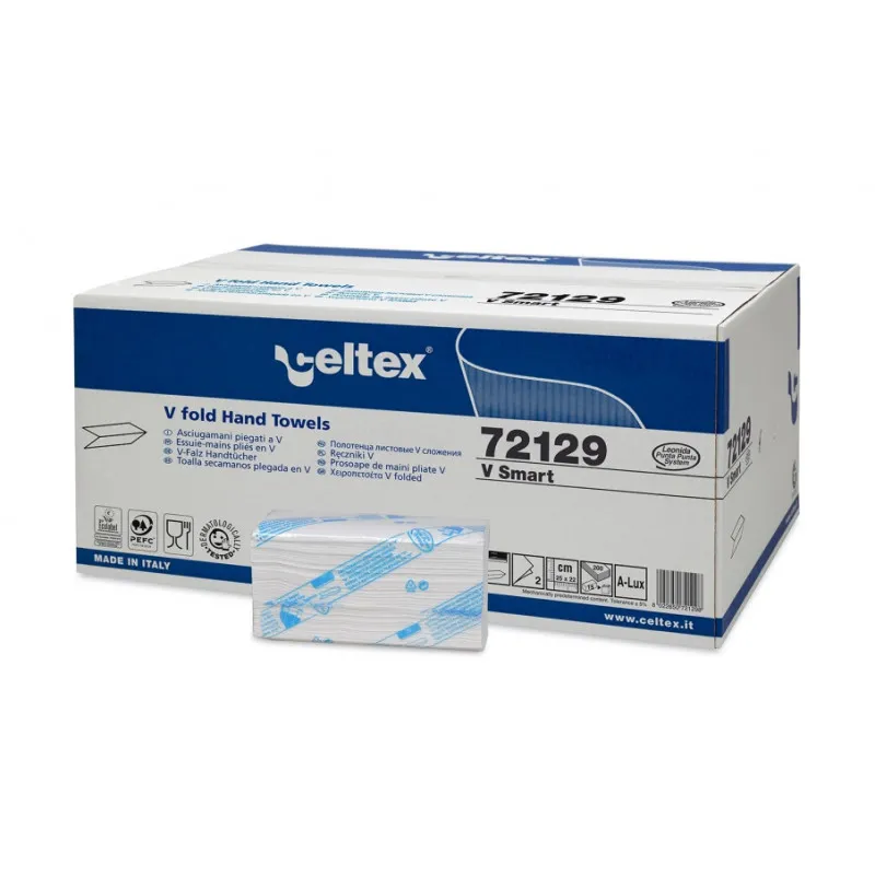 Essuie-mains plié ouaté en V Blanc - 2 plis