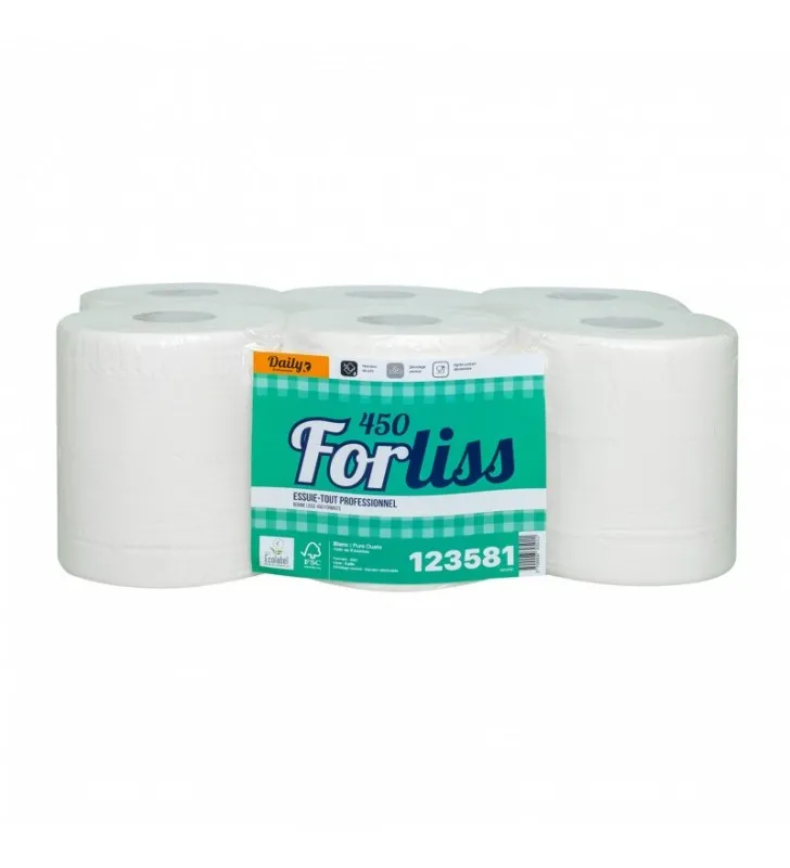 Bobine dévidage centrale 450 formats lisse ECOLABEL 2 plis pure ouate - Par 6