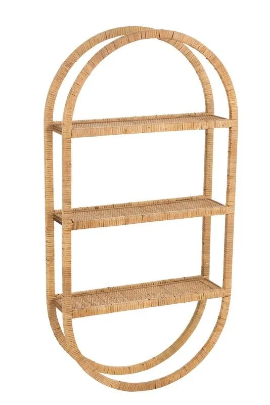 Étagère suspendue ovale en rotin naturel, 56x19,5x110 cm