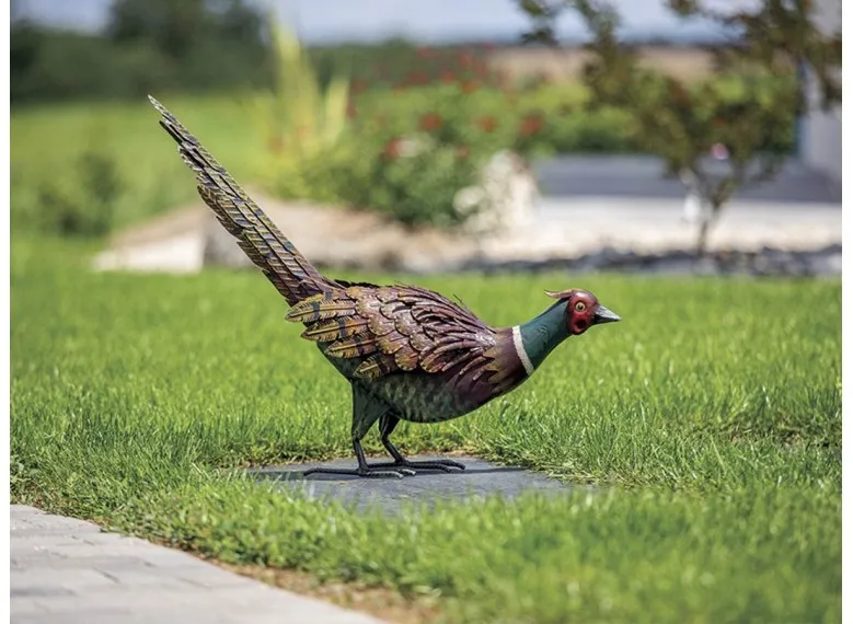 Faisan décoratif stylisé en acier pour jardin