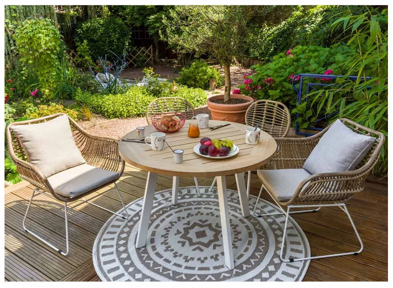 Fauteuil de jardin en résine tressée + coussin chiné gris/beige Pemba - Jardiline