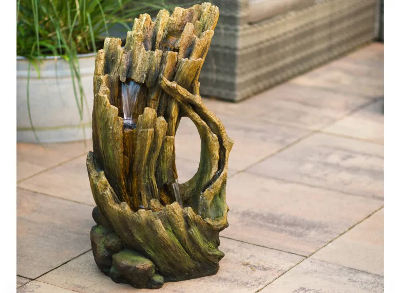 Fontaine de jardin Alcamo tronc d'arbre avec chute d'eau et éclairage LED - Ubbink