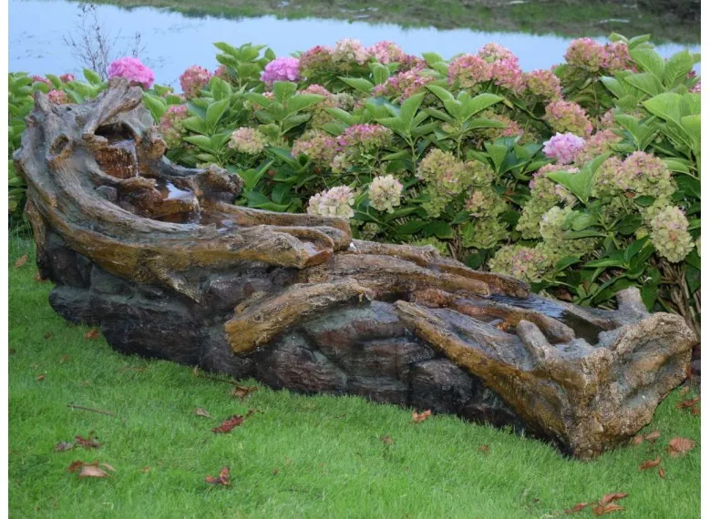 Fontaine de jardin allongée Avisio souche d'arbre avec chute d'eau et éclairage LED - Ubbink