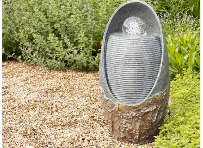 Fontaine extérieure ovale effet pierre avec LED - Jardideco