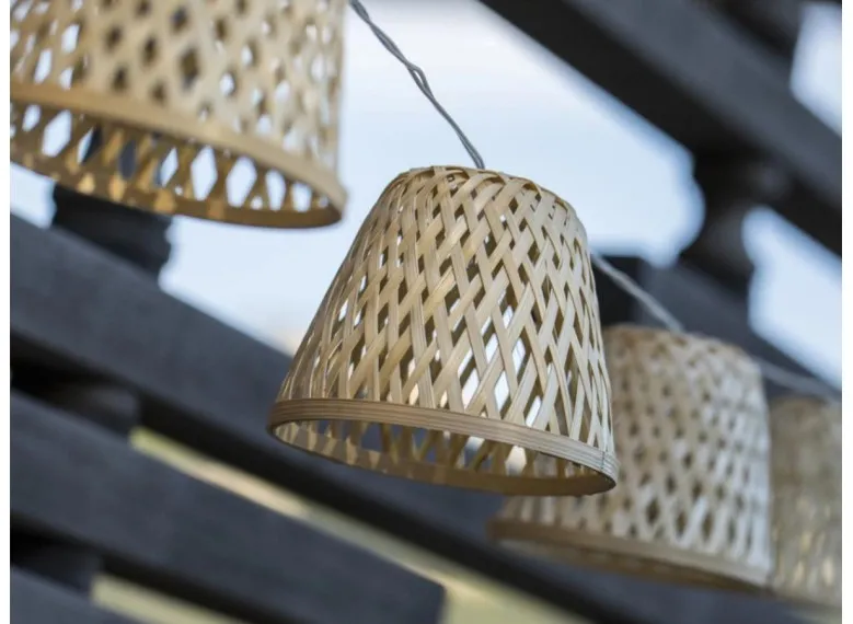 Guirlande lumineuse solaire rotin naturel 10 abat-jour LED blanc chaud CHILL