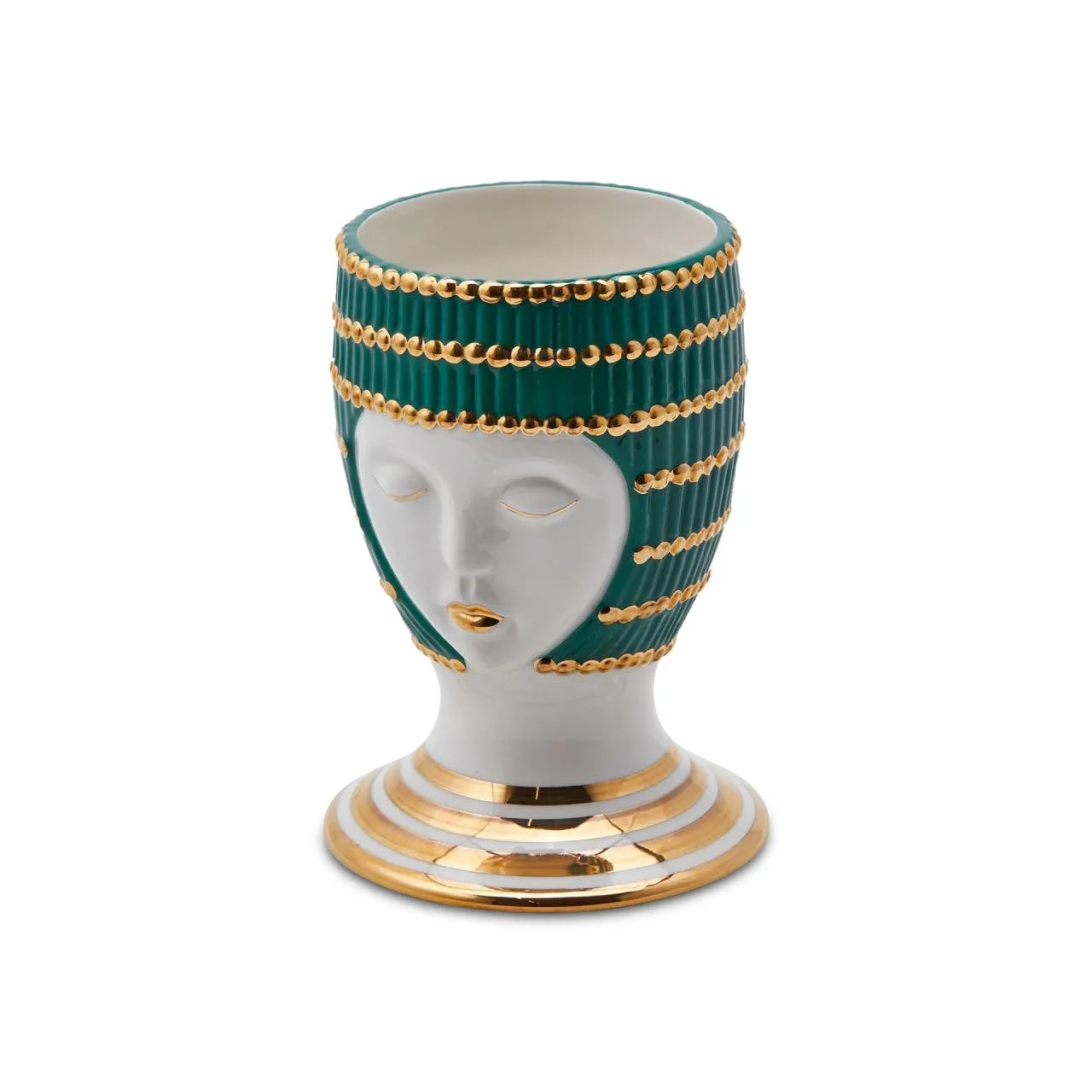 Vase EDG Enzo De Gasperi Tête d'Égypte H20 D14 Vert et Or
