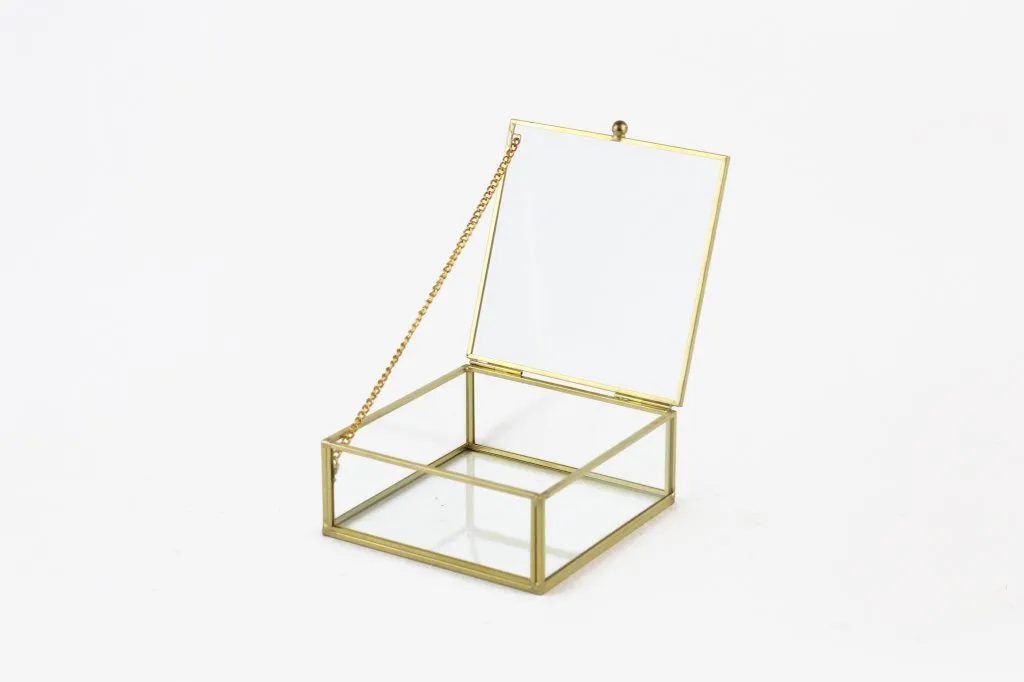 Vimin Box Square Box H 5.2 Cm 12.2 x 12.2 Cm Glass and Gold Metal