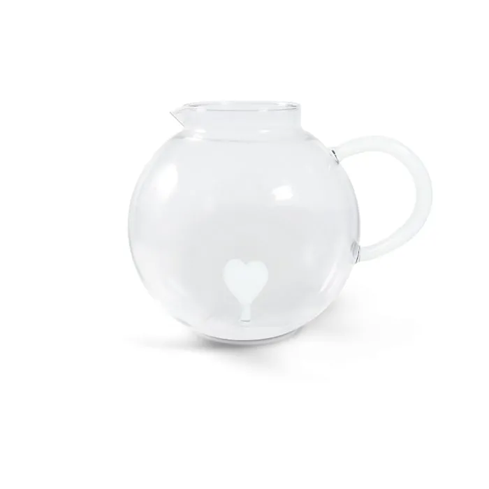 WD LifeStyle Borosilicate Glass Jug 1.7 Lt White Heart Decoration