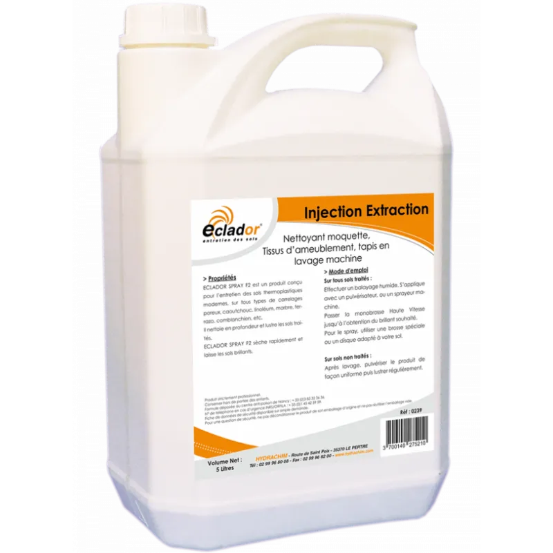 Injection Extraction Moquette liquide est un produit pour le nettoyage des moquettes, tissus d’ameublement et tapis