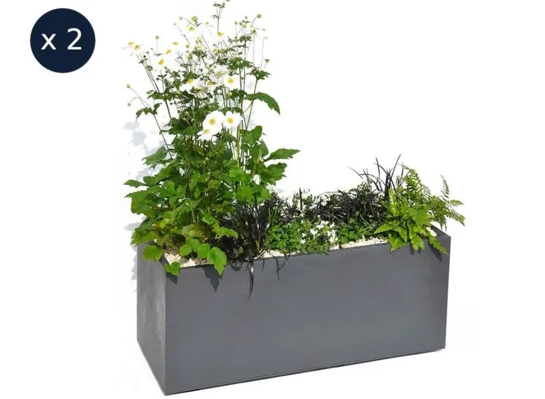 Lot de 2 Jardinières rectangulaire Volcania effet pierre 99,5 x 39,5 x 43,5 cm - 98 L