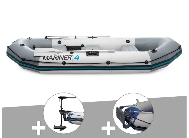 Kit bateau gonflable 4 places Mariner 4 avec moteur, rames et gonfleur - Intex