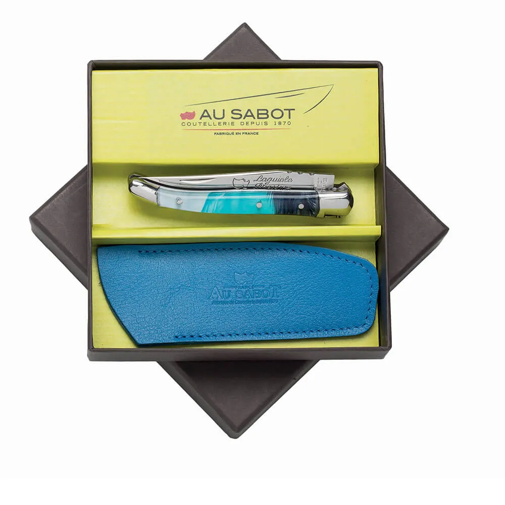 Couteau Pliant Laguiole avec Etui en Cuir Bleu OFFERT - Au Sabot
