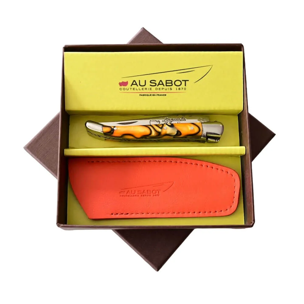 Couteau Pliant Laguiole avec Etui en Cuir Orange OFFERT - Au Sabot