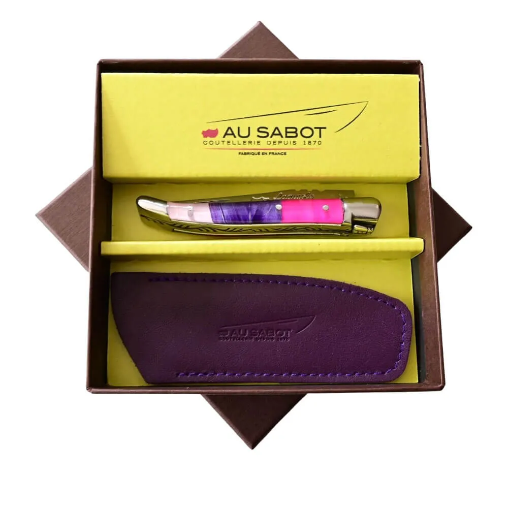 Couteau Pliant Laguiole avec Etui en Cuir Violet OFFERT - Au Sabot