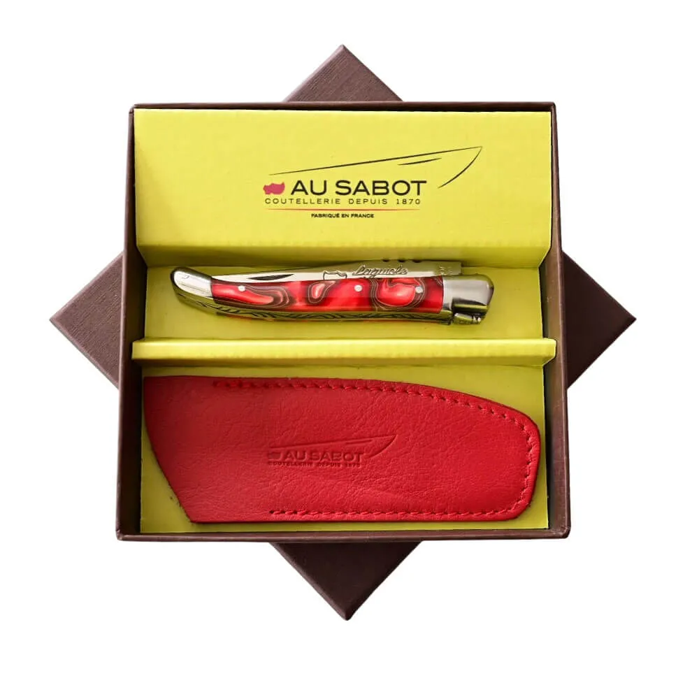 Couteau Pliant Laguiole avec Etui en Cuir Rouge OFFERT - Au Sabot