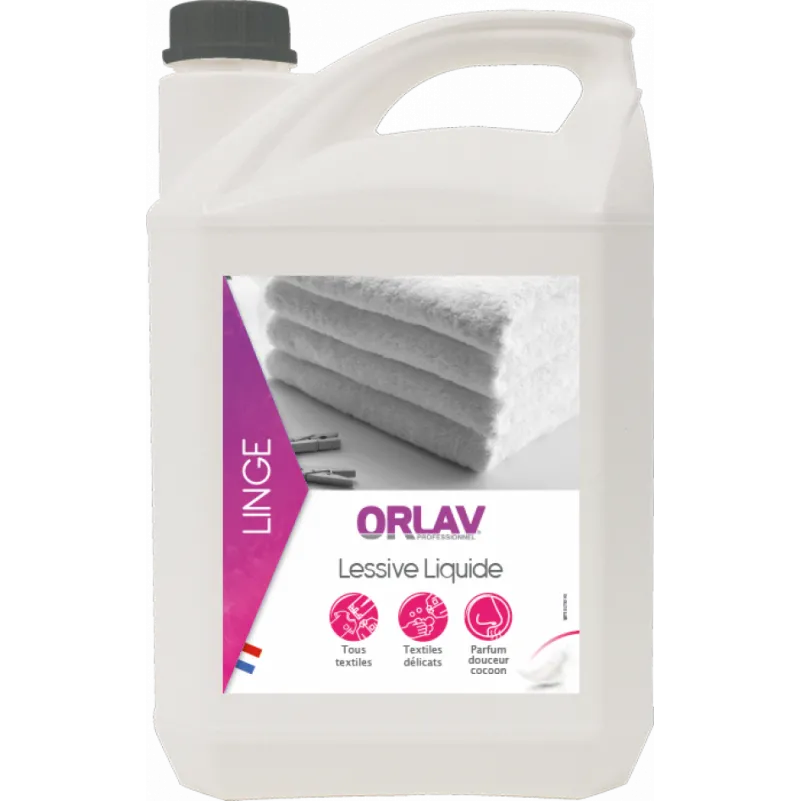 Lessive liquide tous textiles un produit développé pour le lavage du linge en machine ménagère ou industrielle.