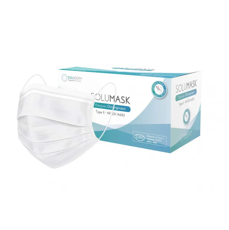 Masque chirurgical 3 plis type IIR blanc fabriqué en France