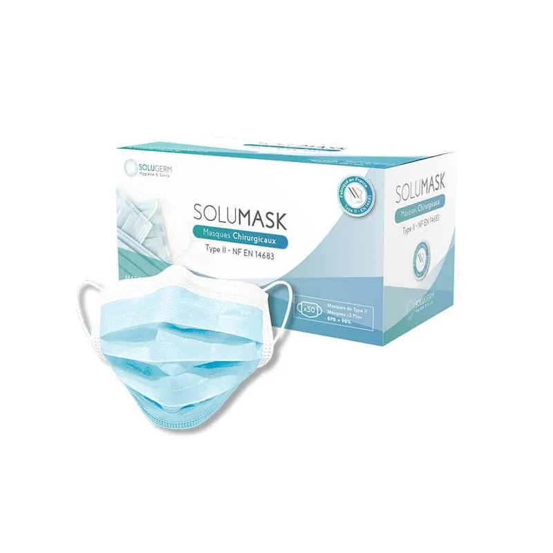 Masque chirurgical 3 plis type IIR bleu fabriqué en France