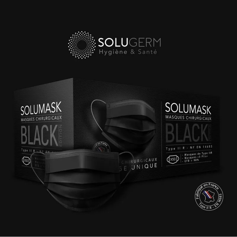 Masque chirurgical 3 plis type IIR noir fabriqué en France