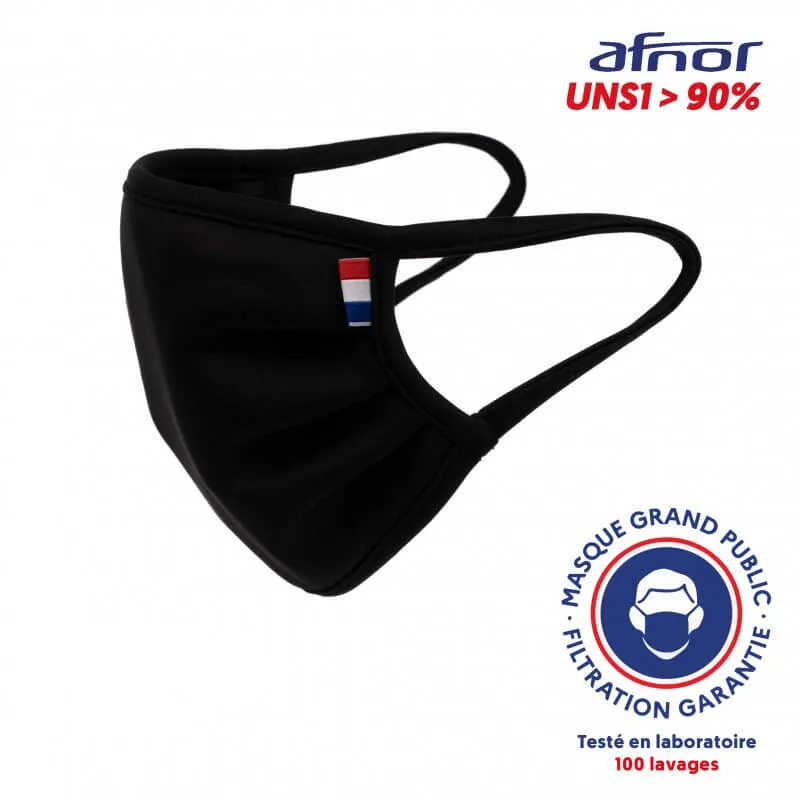 Masque lavable 100 fois noir fabriqué en France categorie 1