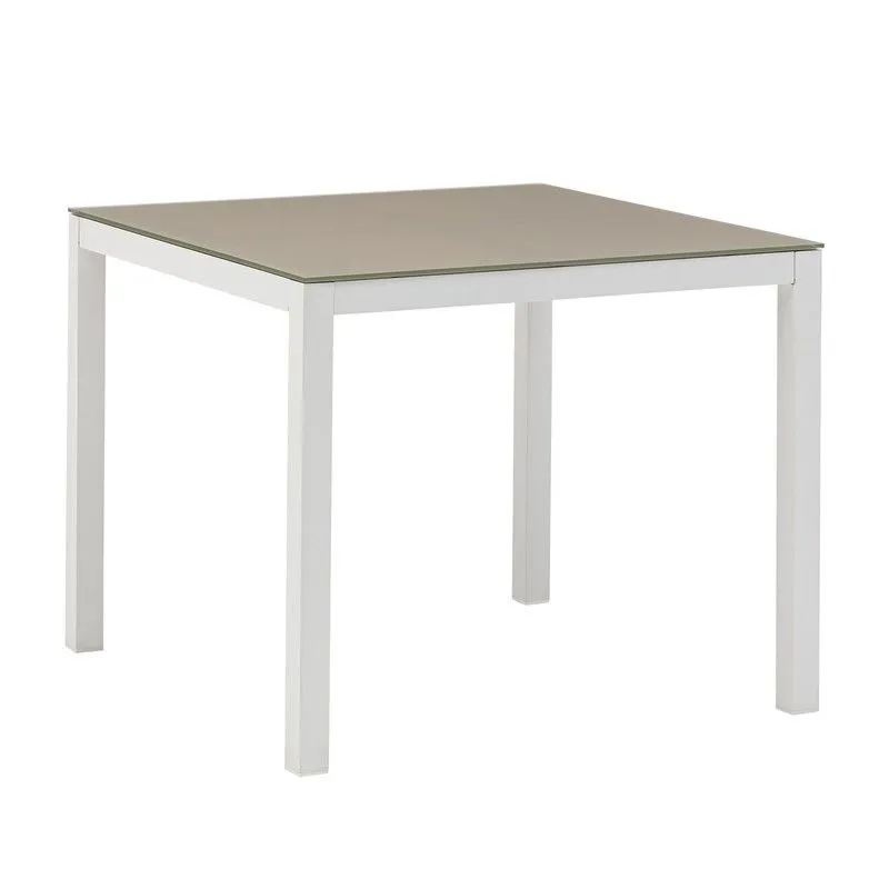 Table carrée en aluminium et verre blanc et taupe, 90,2 x 90,2 x 74 cm | Adin