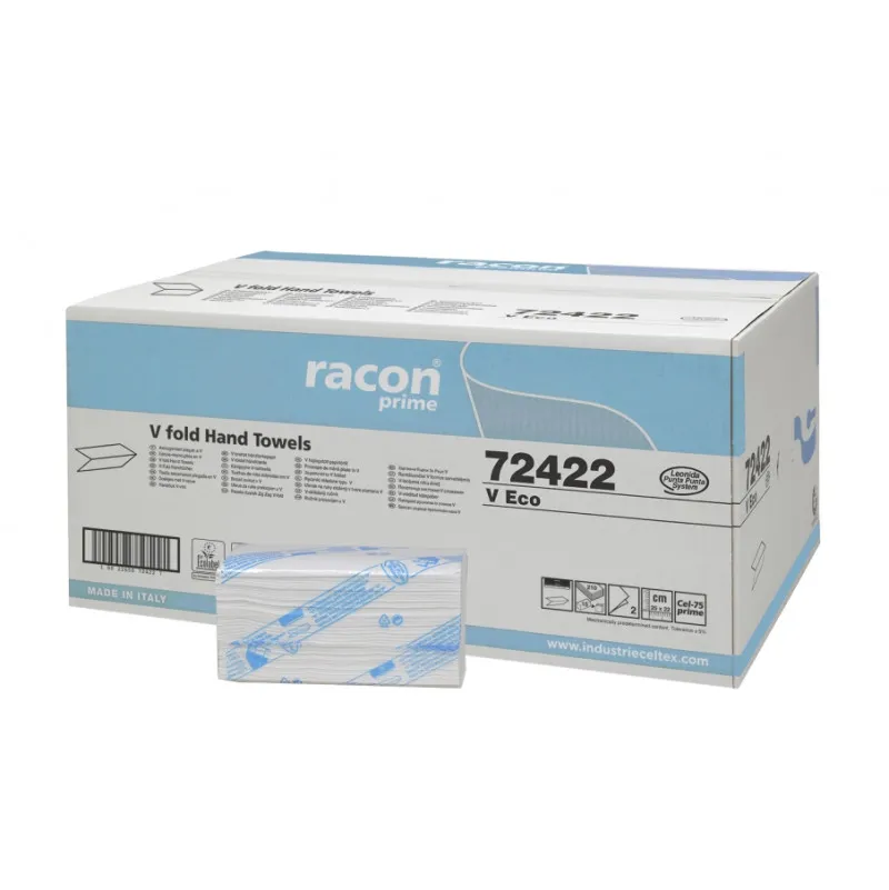 Papier essuie-mains plié en V Recyclé 25% RACON - 2 plis - Colis de 210X15F