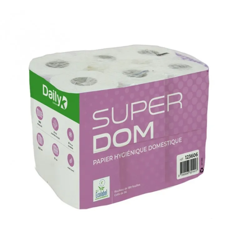 Papier Toilette 180 Feuilles ECOLABEL – 96 Rouleaux