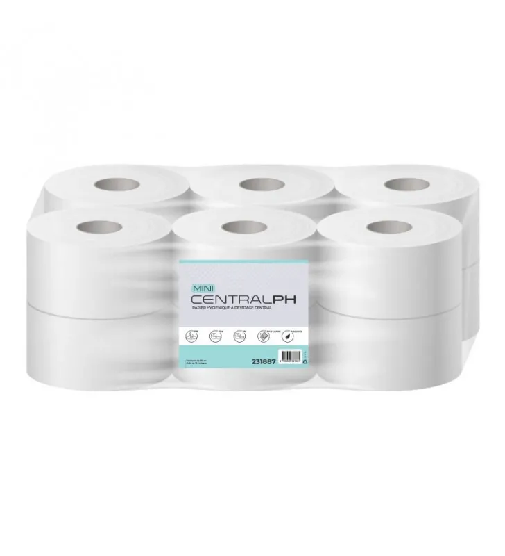 Papier toilette à Dévidage Central Ouate Blanc 180m – 12 Rouleaux