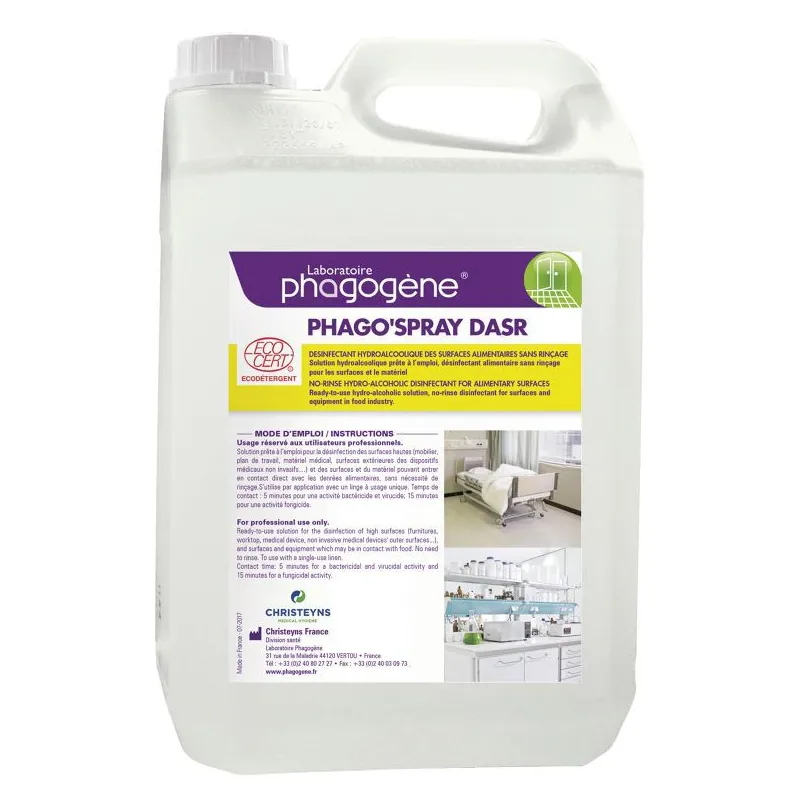 PHAGO’SPRAY DASR désinfectant sans rinçage hydro-alcoolique pour la désinfection des surfaces 5L