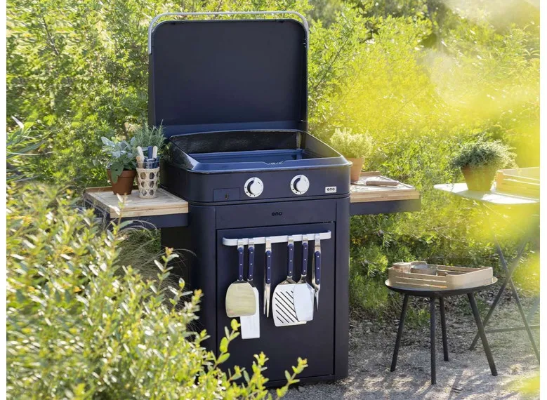 Plancha à gaz sur chariot Combo ENOSIGN 65 Bleu Navy - Eno