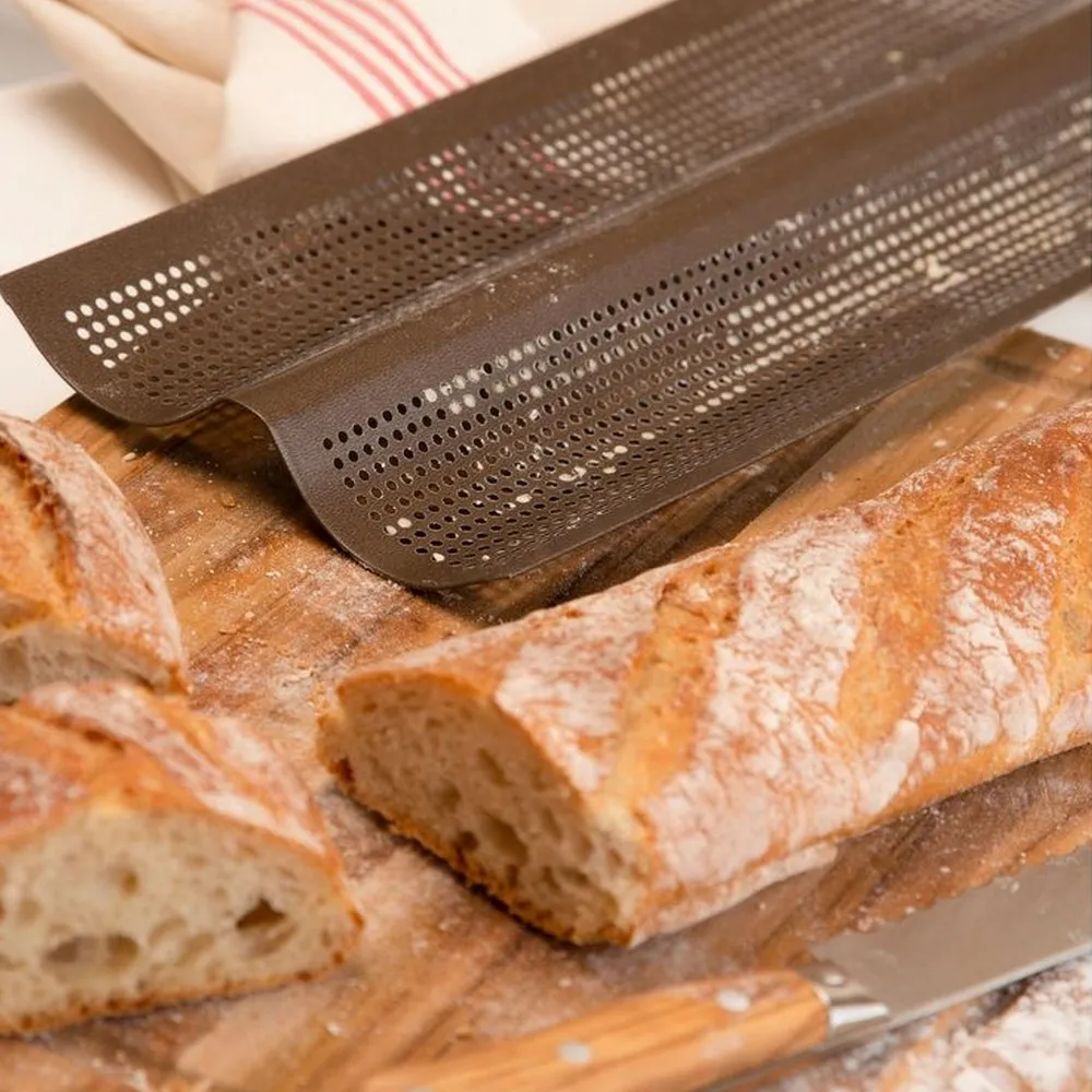 Plaque 2 baguettes perforée - antiadhérent - 380 x 160mm Gobel