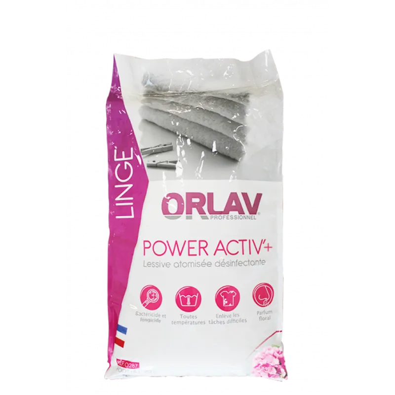 Power Activ'+ ORLAV est une lessive désinfectante poudre atomisée destinée au lavage et à la désinféction.