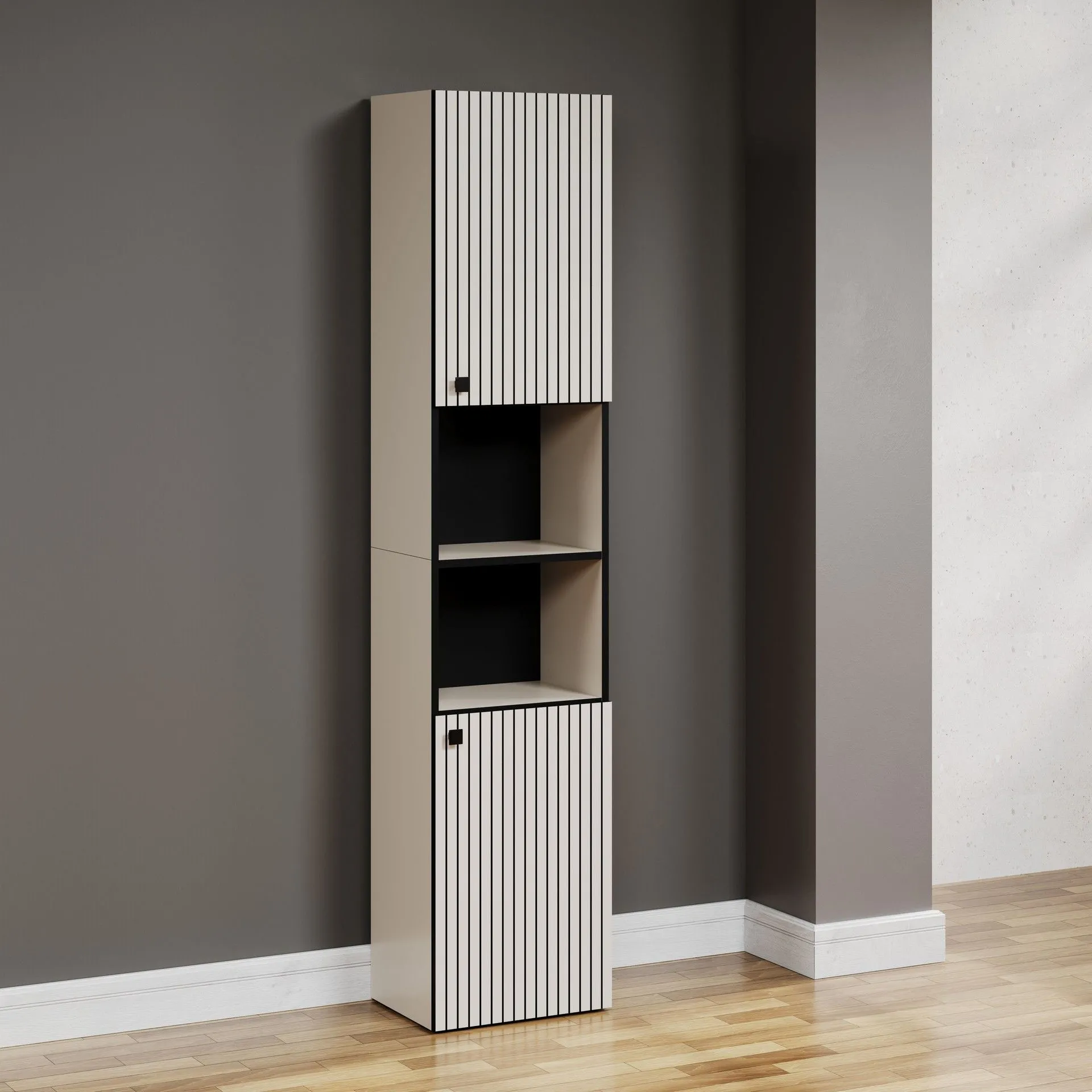 PureBliss – Armoire haute en mélamine gris kashmir clair/noir – L/H/P : 40 x 186 x 31 cm