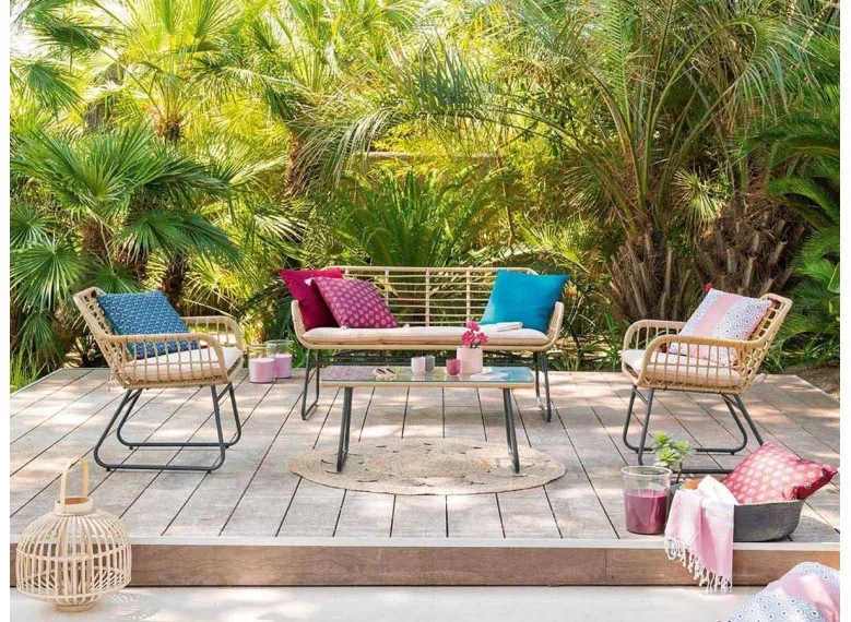 Salon de jardin en résine tressée Lambada Sésame avec table basse - Hespéride