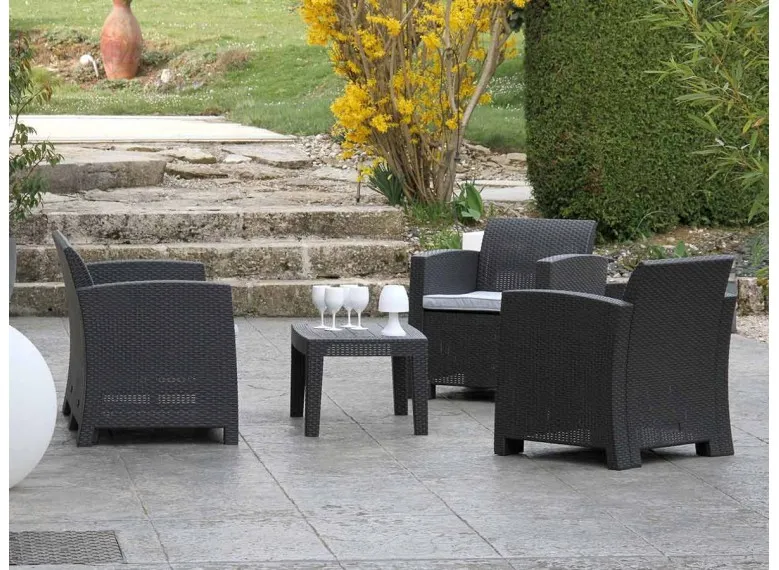 Salon de jardin en résine tressée Vinto 4 places Anthracite - Jardideco