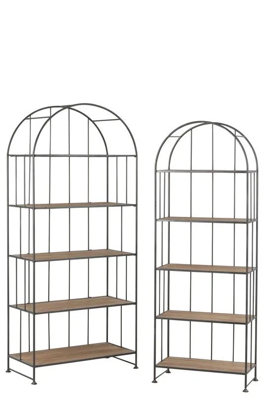 Lot de 2 étagères métal et bois noir/naturel, 80x40x182 cm