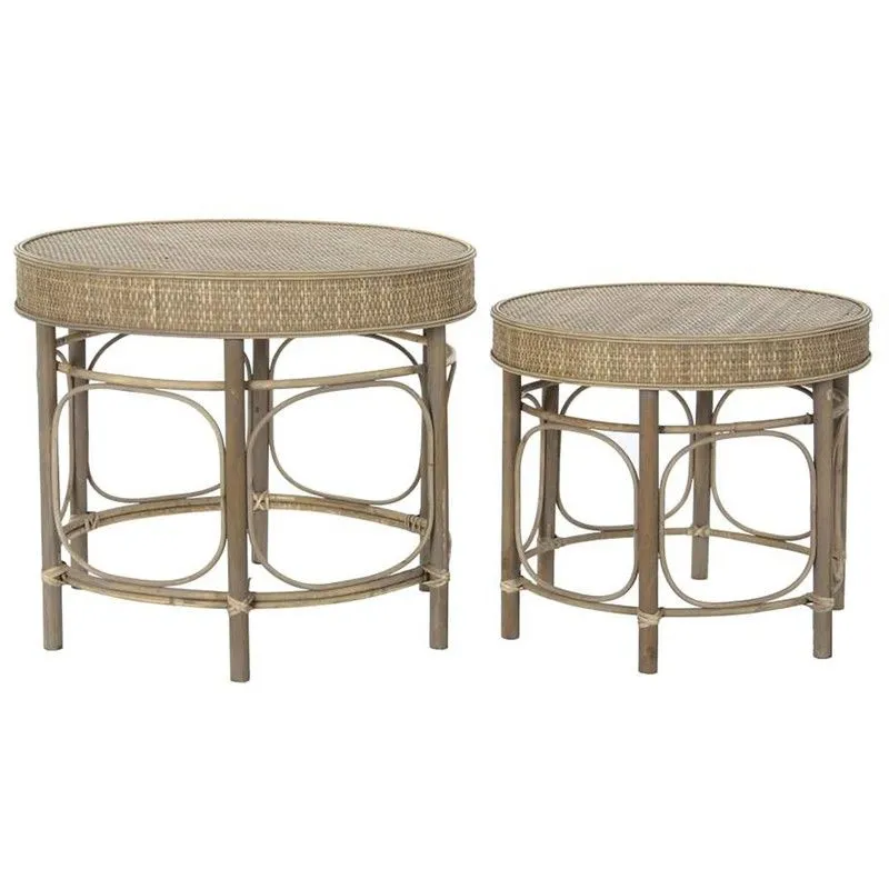 Lot de 2 tables d'appoint de jardin en rotin, Ø61,5x52 cm